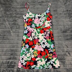 Old Navy Womens Small Floral Linen Blend Smocked Back Cami Mini Dress Navy Multi